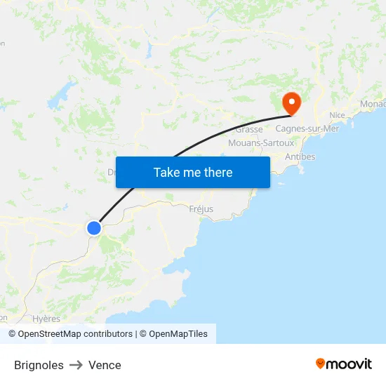 Brignoles to Vence map