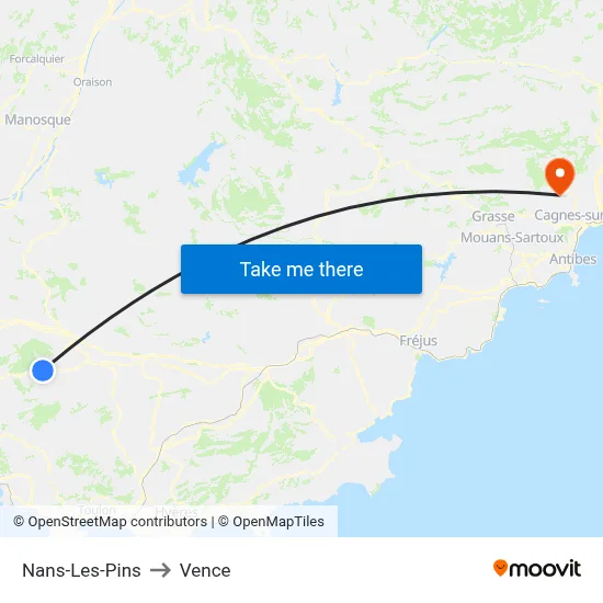 Nans-Les-Pins to Vence map