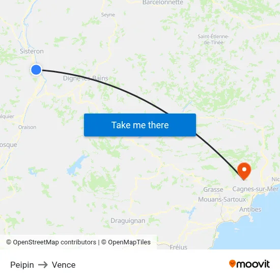 Peipin to Vence map