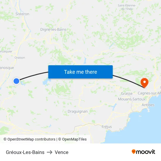 Gréoux-Les-Bains to Vence map