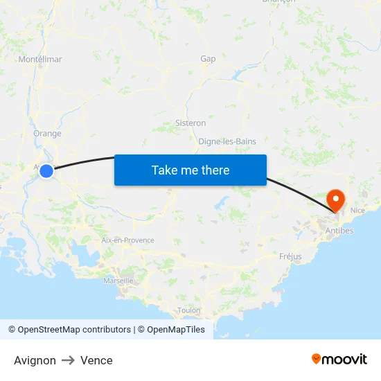 Avignon to Vence map
