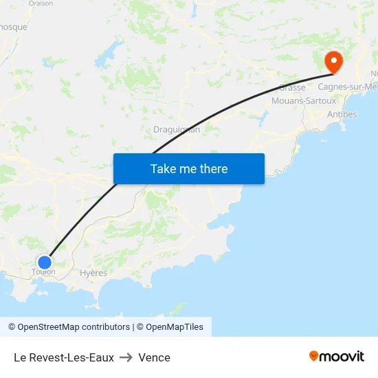 Le Revest-Les-Eaux to Vence map