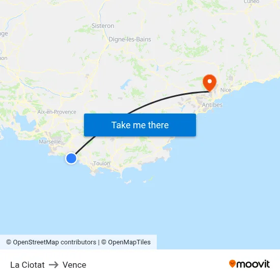 La Ciotat to Vence map