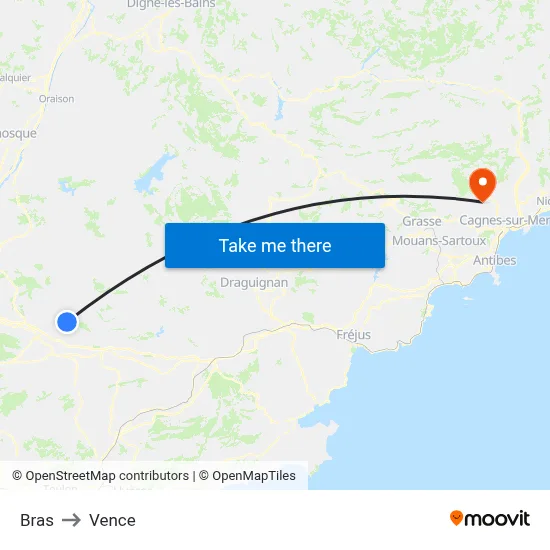 Bras to Vence map