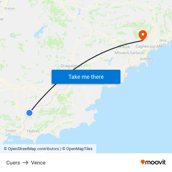 Cuers to Vence map