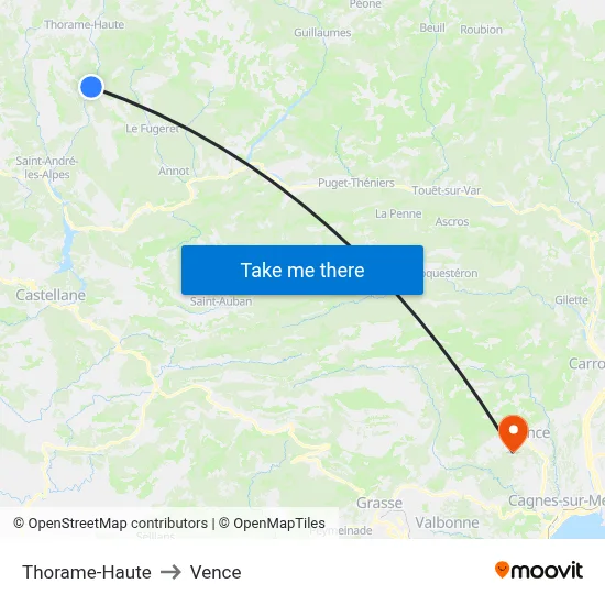Thorame-Haute to Vence map