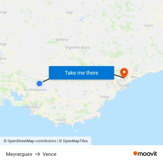 Meyrargues to Vence map