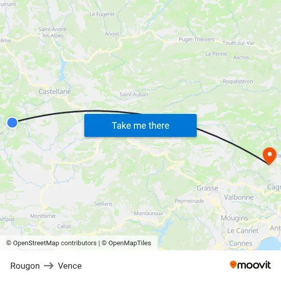 Rougon to Vence map