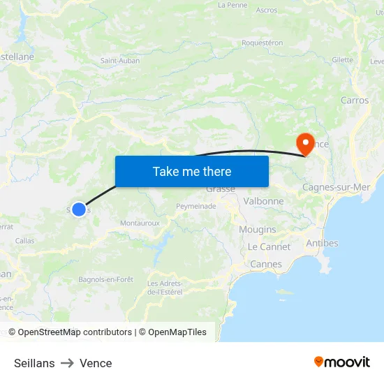 Seillans to Vence map