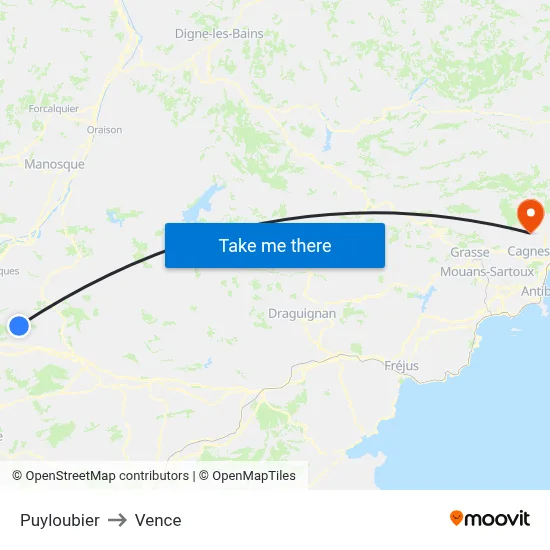 Puyloubier to Vence map