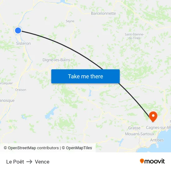 Le Poët to Vence map