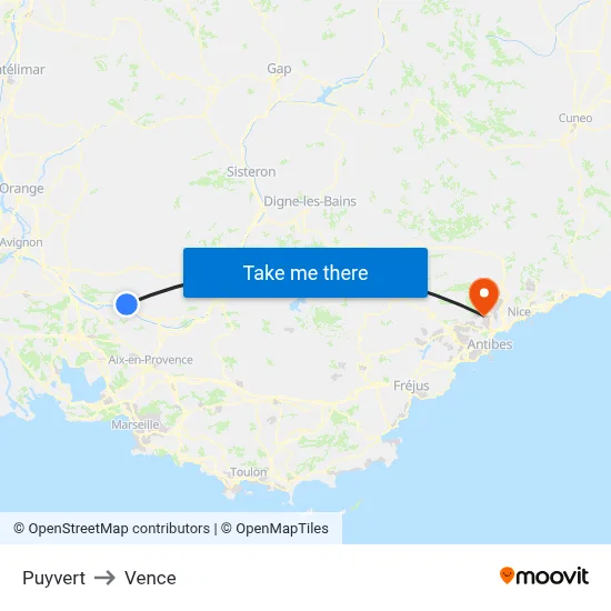 Puyvert to Vence map