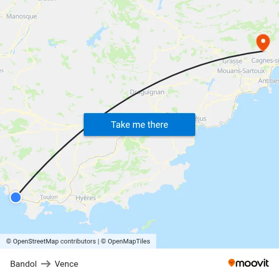 Bandol to Vence map