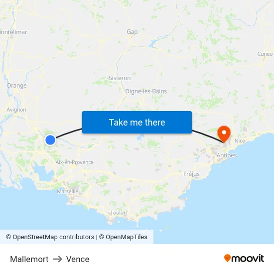 Mallemort to Vence map