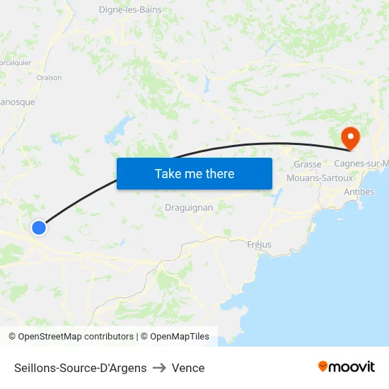Seillons-Source-D'Argens to Vence map