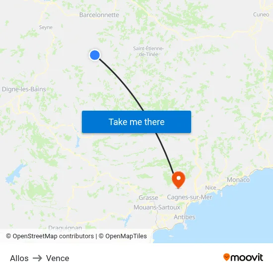Allos to Vence map