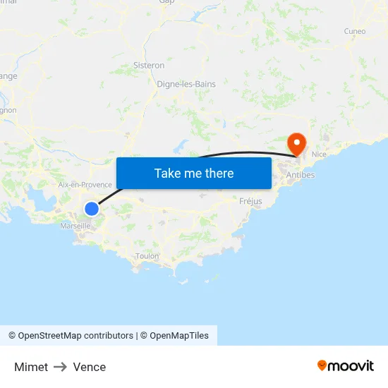 Mimet to Vence map