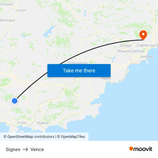 Signes to Vence map