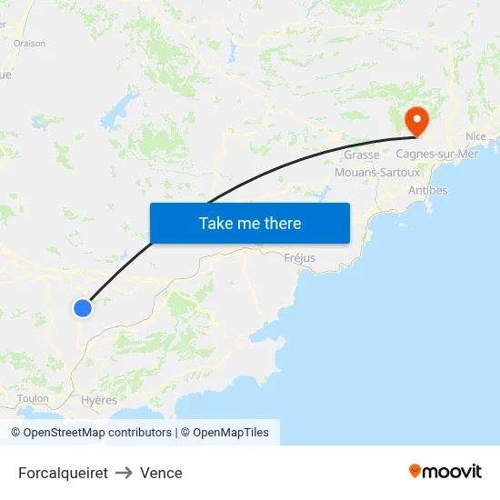 Forcalqueiret to Vence map