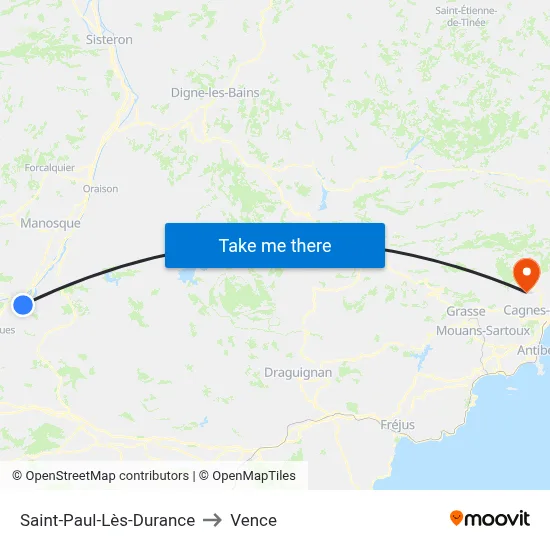Saint-Paul-Lès-Durance to Vence map