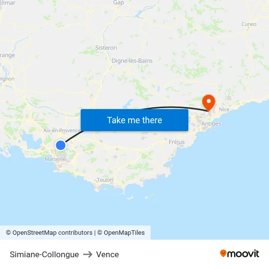 Simiane-Collongue to Vence map