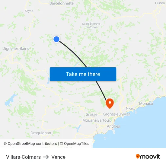 Villars-Colmars to Vence map