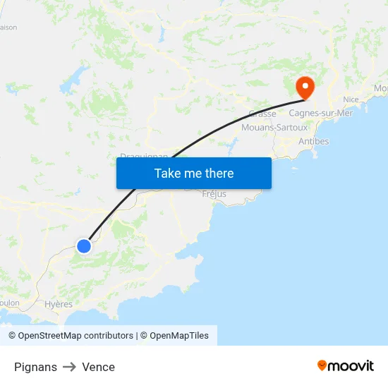 Pignans to Vence map
