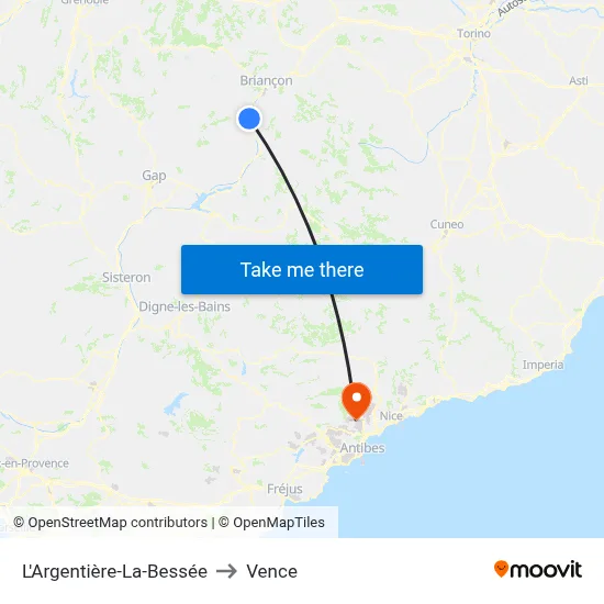 L'Argentière-La-Bessée to Vence map