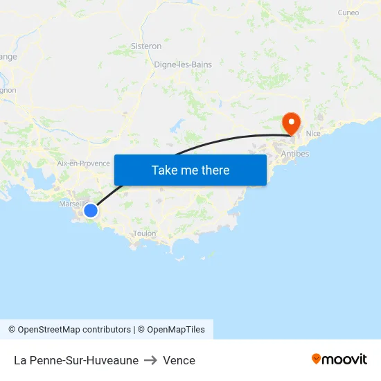 La Penne-Sur-Huveaune to Vence map