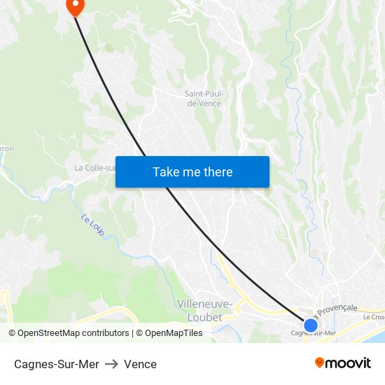 Cagnes-Sur-Mer to Vence map