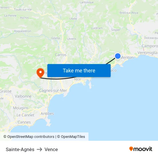Sainte-Agnès to Vence map
