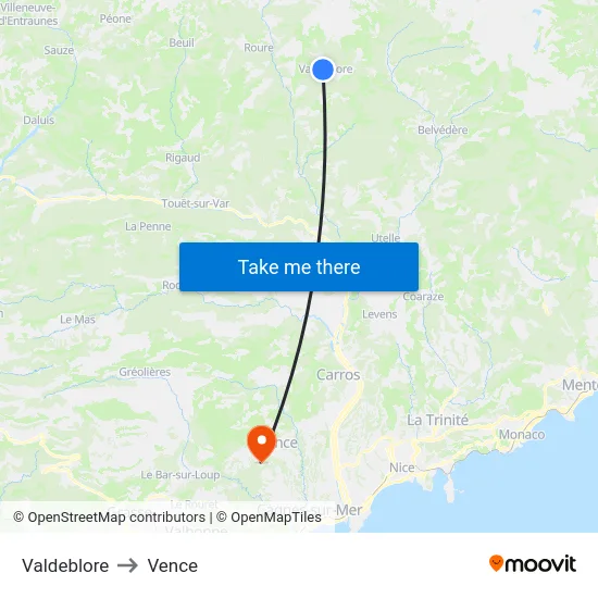 Valdeblore to Vence map