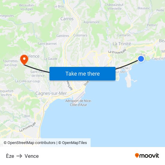 Èze to Vence map