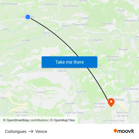 Collongues to Vence map