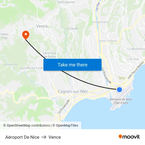 Aéroport De Nice to Vence map
