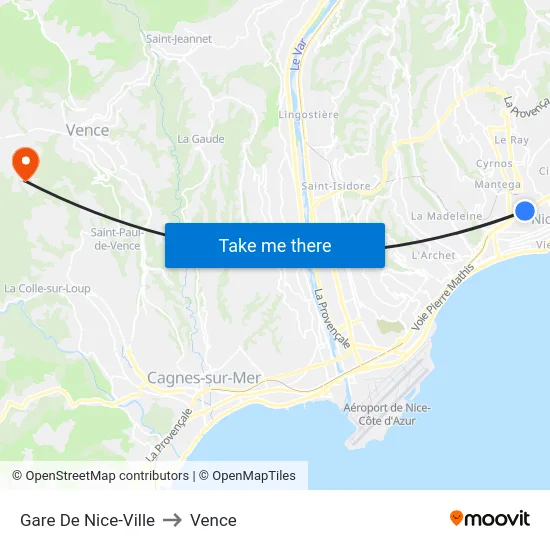 Gare De Nice-Ville to Vence map