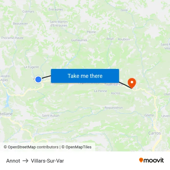 Annot to Villars-Sur-Var map