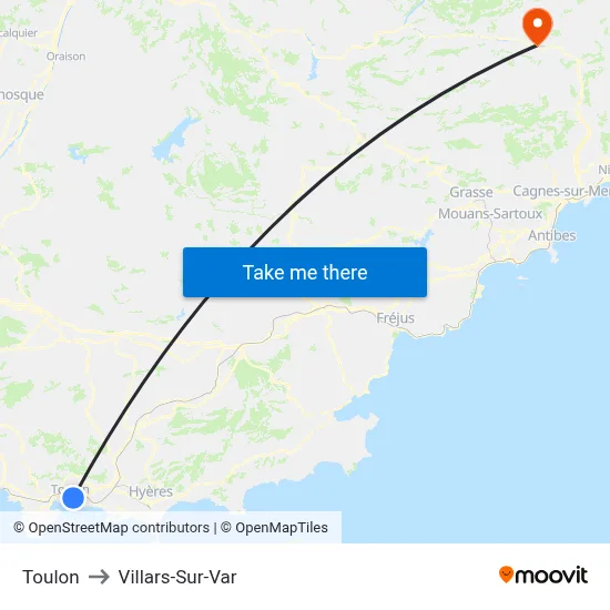 Toulon to Villars-Sur-Var map