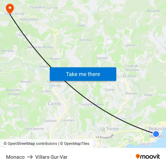 Monaco to Villars-Sur-Var map