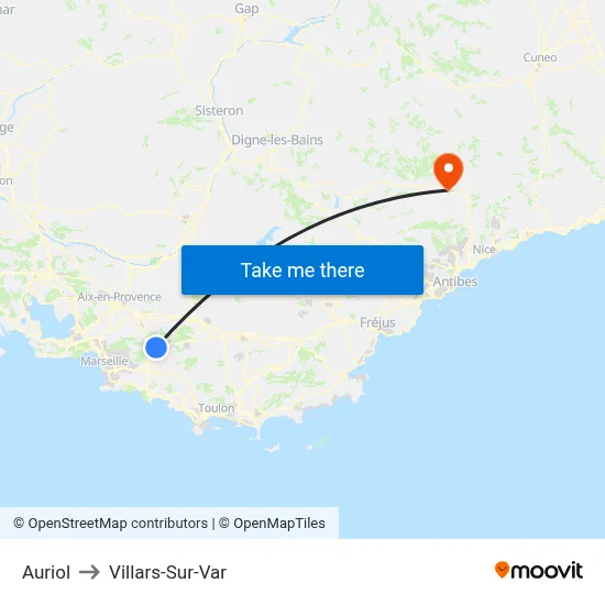 Auriol to Villars-Sur-Var map