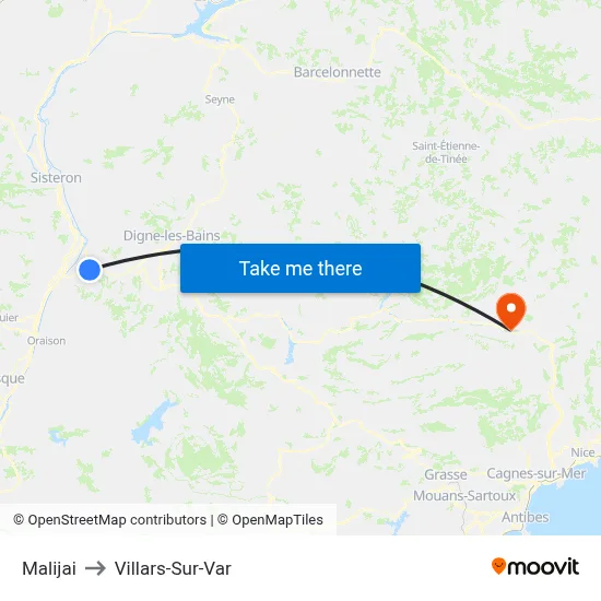Malijai to Villars-Sur-Var map