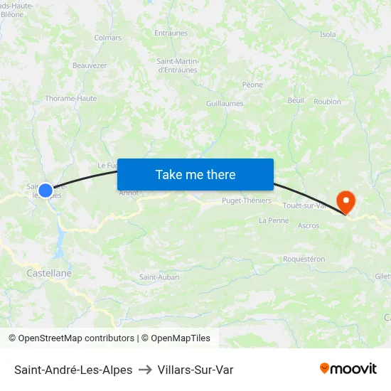 Saint-André-Les-Alpes to Villars-Sur-Var map