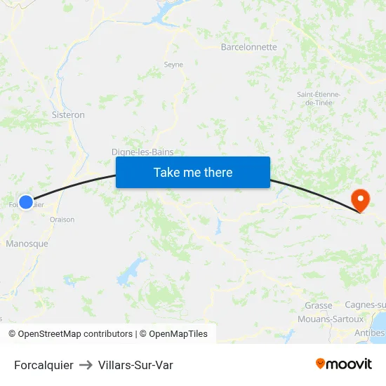 Forcalquier to Villars-Sur-Var map