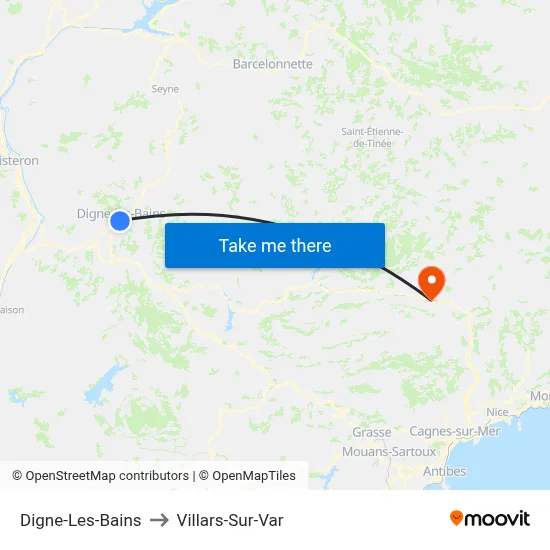 Digne-Les-Bains to Villars-Sur-Var map