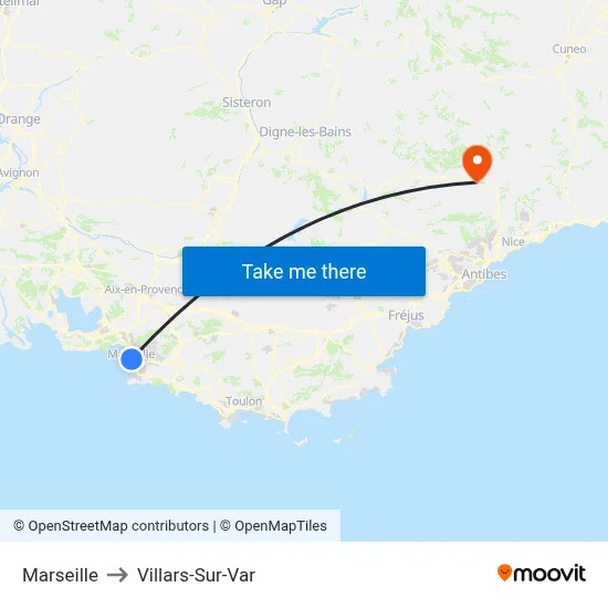 Marseille to Villars-Sur-Var map