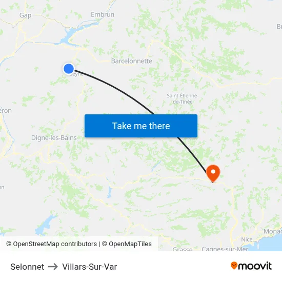 Selonnet to Villars-Sur-Var map