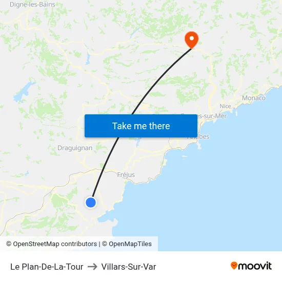 Le Plan-De-La-Tour to Villars-Sur-Var map