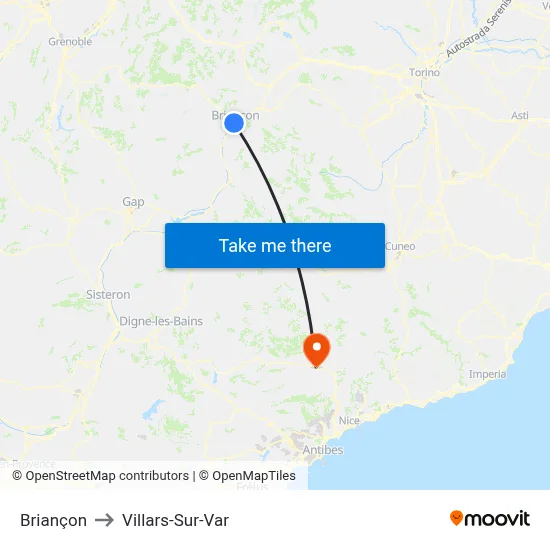 Briançon to Villars-Sur-Var map