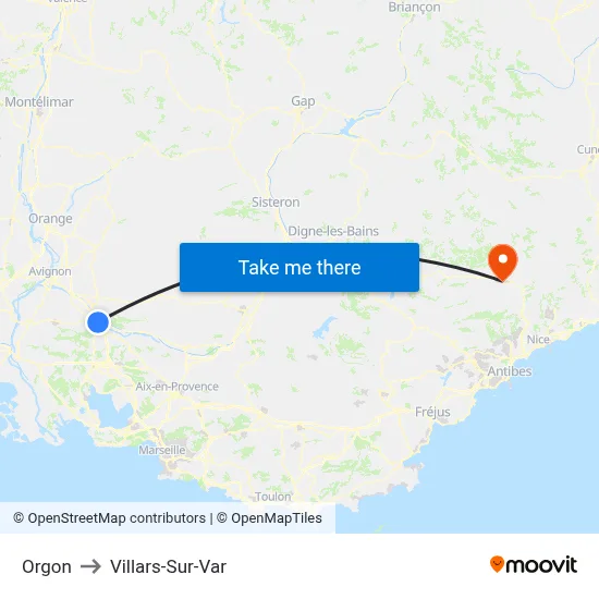 Orgon to Villars-Sur-Var map