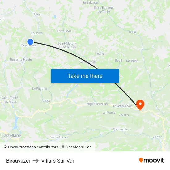 Beauvezer to Villars-Sur-Var map